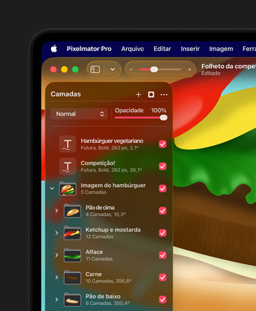 Ferramentas de sobreposi??o do Pixelmator Pro, ferramentas de organiza??o, imagem gráfica de um hambúrguer para um panfleto