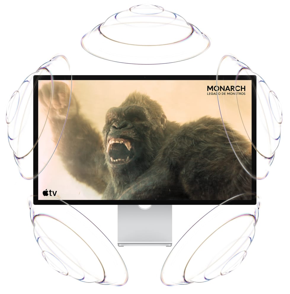 Promo??o do Apple TV, título: Monarch: Legado de Monstros, King Kong segura um punho no ar e rosna