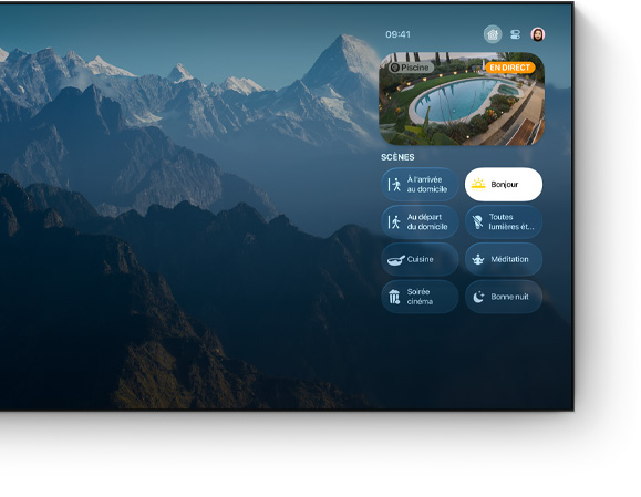 Interface du centre de contr?le d’Apple TV 4K sur un téléviseur à écran plat