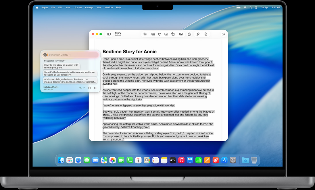 Funkce Vytvo?it v nástrojích na psaní zobrazená na MacBooku