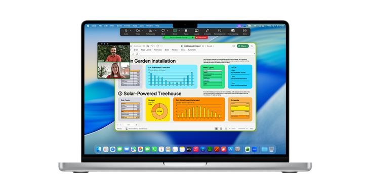 14palcovy MacBook Pro s r?znymi okny aplikací jako Microsoft Excel a Zoom.