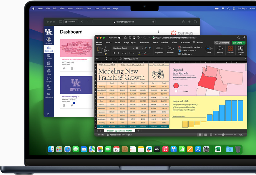 Aplikace Microsoft Excel a Canvas LMS otev?ené na MacBooku Air
