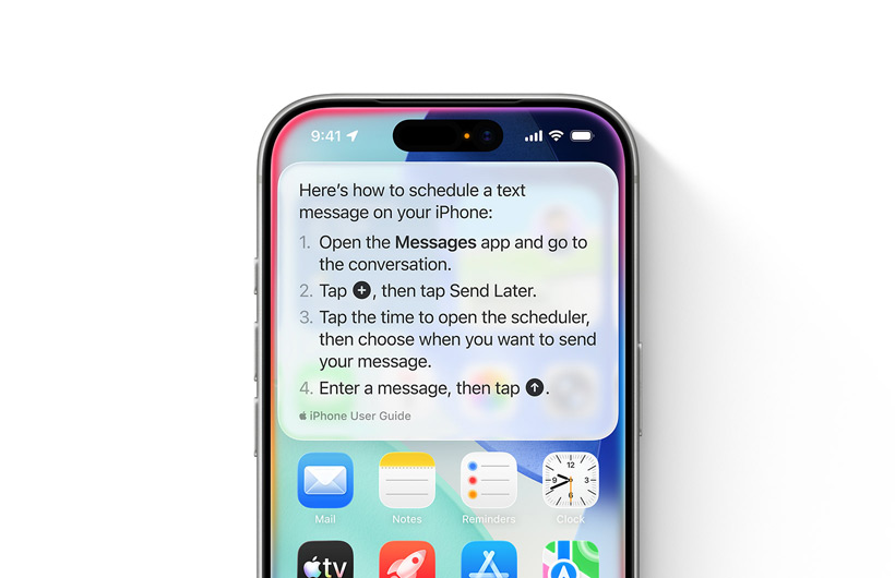 Ein iPhone zeigt eine Schritt-für-Schritt Anleitung, wie eine Textnachricht sp?ter gesendet werden kann