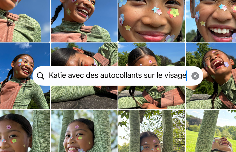 Une grille de photos générée par la recherche ? Katie avec des autocollants sur le visage ?
