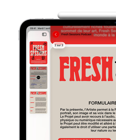 Un iPad, orientation paysage, un Apple Pencil fixé de fa?on magnétique à son sommet, seul le c?té supérieur gauche de l’écran est visible, avec un PDF dans l’app Aper?u