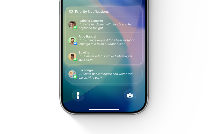 iPhone 上的通知列表，重點(diǎn)標(biāo)示疊放於頂部的優(yōu)先通知
