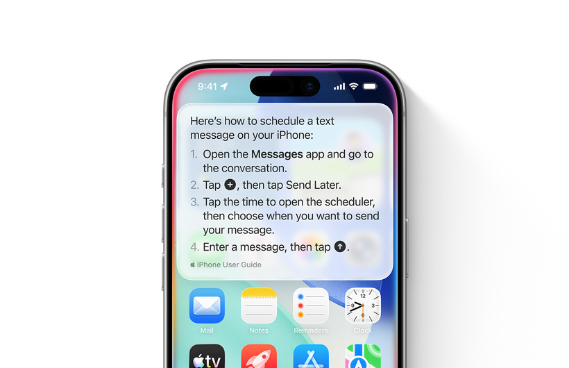 Egy iPhone képerny?jén lépésenkénti útmutatás arról, hogyan ütemezhet? be egy sz?veges üzenet kés?bbi elküldése