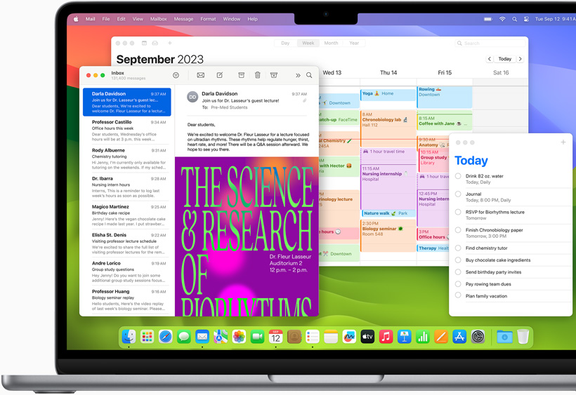 A Mail, a Naptár és az Emlékeztet?k egy MacBook Airen