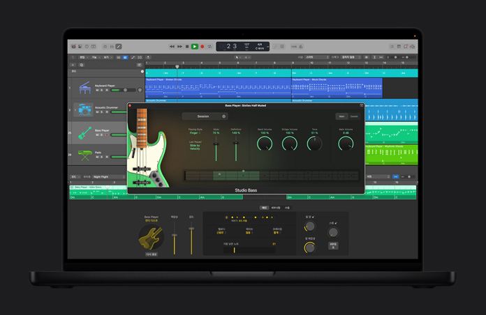 MacBook Pro 16 ??? AI Session Player? ??? Logic Pro ?????? ?? ??, ??? ?? ??? ???? Bass Player: Sixties Half Muted ???? ?? ?? ??