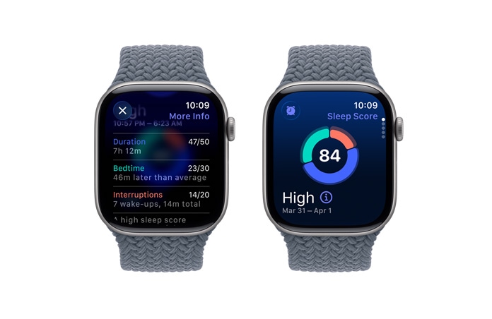 Apple Watch Series?11, astropelēka krāsa, alumīnija ietvars, miega rādītāju pazi?ojums, labais sāns, Digital Crown, Braided Solo Loop, tērauda zila krāsa