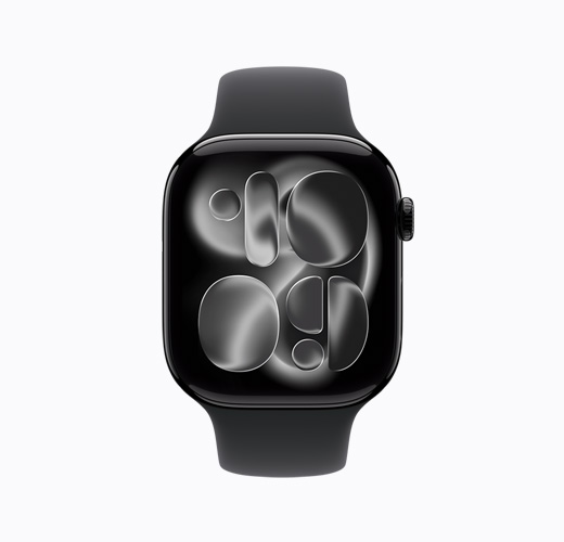 亮黑色鋁金屬錶殼的 Apple Watch Series 11，正面外觀