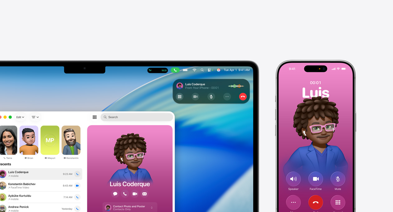 Mac 裝置，螢?zāi)伙@示全新的電話 app 