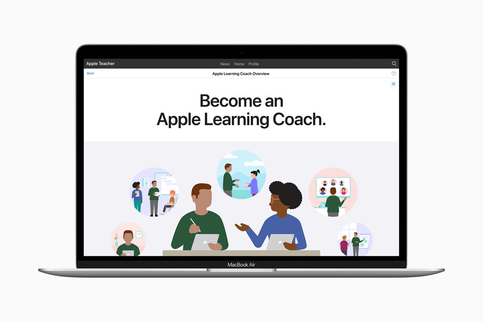 Aper?u de la page présentant comment devenir un Apple Learning Coach sur un MacBook?Air.
