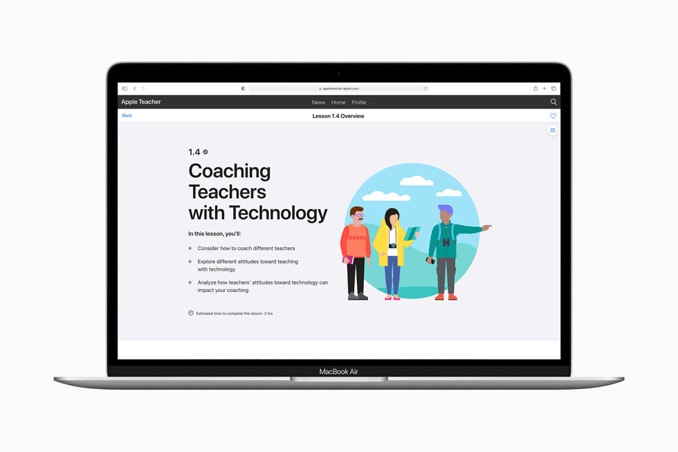 Aper?u de la page ??Coacher les enseignants avec la technologie?? du programme Apple Learning Coach sur un MacBook?Air.