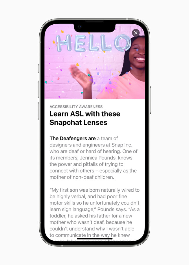 Sur l’App?Store, une collection réunit les filtres Snapchat susceptibles de contribuer à l’apprentissage de la langue des signes américaine. 