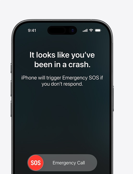 Ekrany iPhone’a obok siebie, pierwszy prezentuje funkcje dzia?aj?ce przez satelit?: wid?ety apek Wiadomo?ci, Znajd? i Pomoc Drogowa, drugi pokazuje dzia?aj?c? funkcj? Alarmowe SOS, trzeci prezentuje dzia?aj?c? funkcj? Pomoc Drogowa