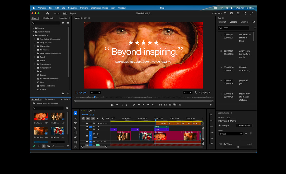 Ekran MacBooka przedstawiaj?cy monta? filmu pt. Eternal Play w aplikacji Adobe Premiere Pro