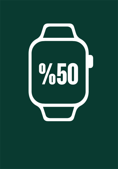 Apple Watch illüstrasyonu, ye?il renk yar?ya inerek yüzde 50’yi g?steriyor