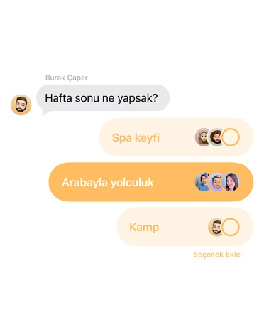 Mesajlar uygulamas?nda kullan?lmakta olan Oylama ?zelli?i g?steriliyor
