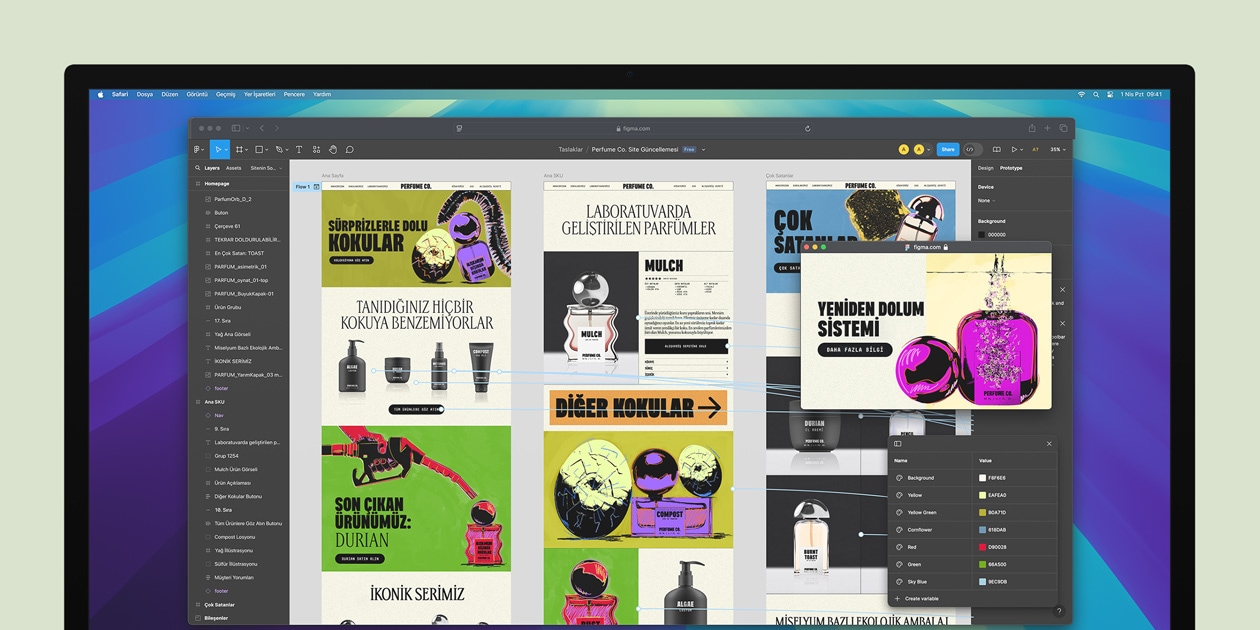 Safari web taray?c?s?n?n a??k oldu?unu ve Figma.com’da bir tasar?m projesi üzerine ?al???ld???n? g?steren ekran