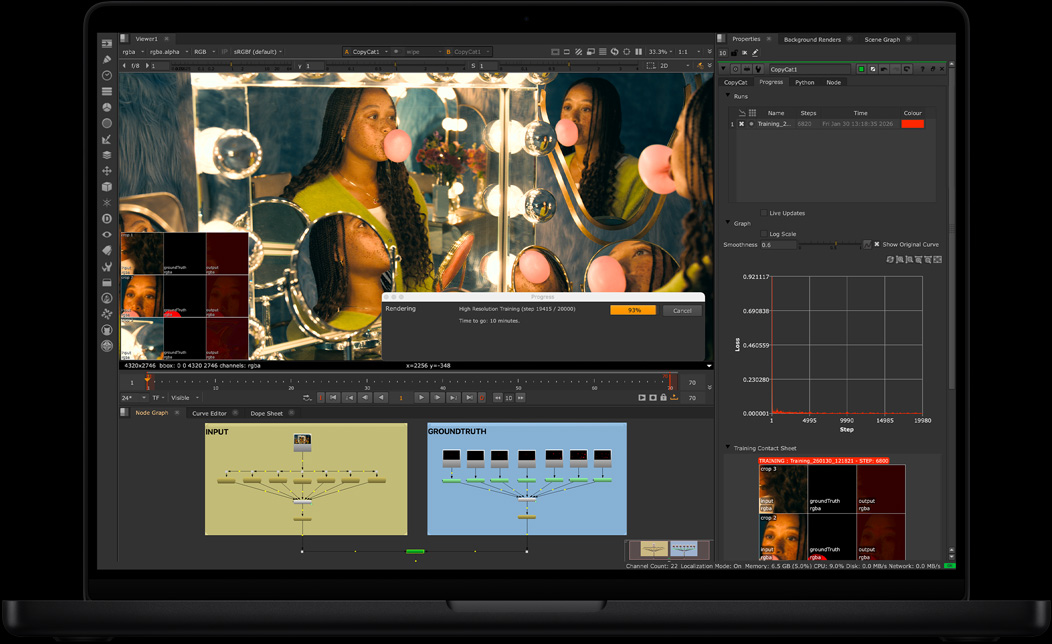 MacBook Pro ekran?nda bir video olu?turmak i?in kullan?lan NukeX uygulamas? g?steriliyor