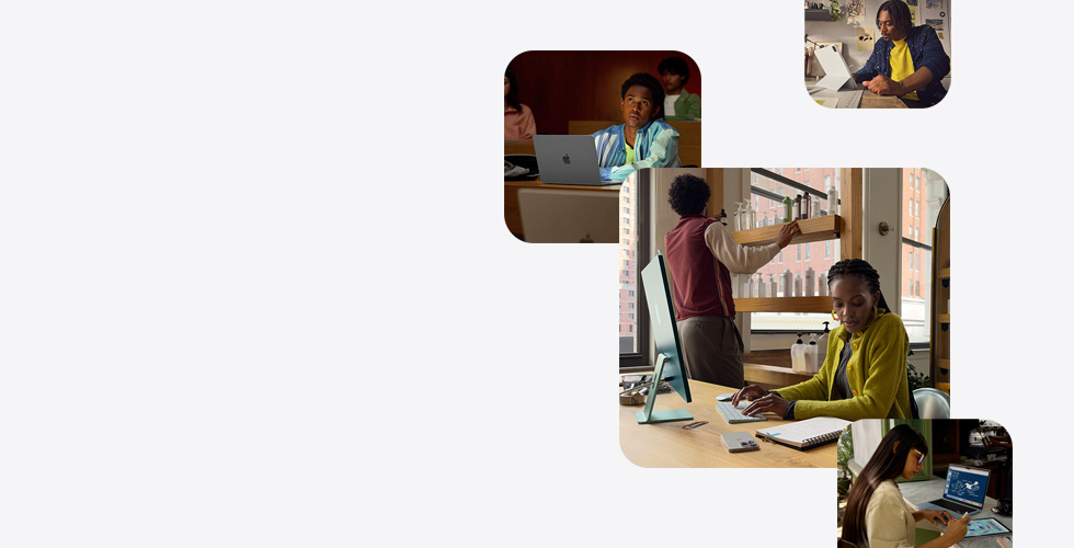 不同人士使用 Apple 產(chǎn)品來學(xué)習(xí)、工作、設(shè)計和繪畫。