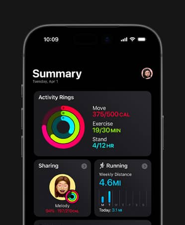 iPhone 17, Mosjon-oppsummering, Aktivitetsringer, m?linger fra Bevegelse, Trening og Oppreist, aktivitetsdeling med venner, ukentlige m?linger for l?ping, treningsmengde