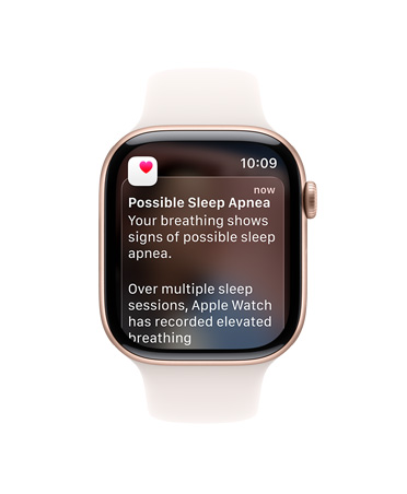Apple Watch Series 11, zeltrozā krāsa, alumīnija ietvars, izvērsts pazi?ojums par miega apnoju, labais sāns, Digital Crown, sporta siksni?a, iesārta krāsa