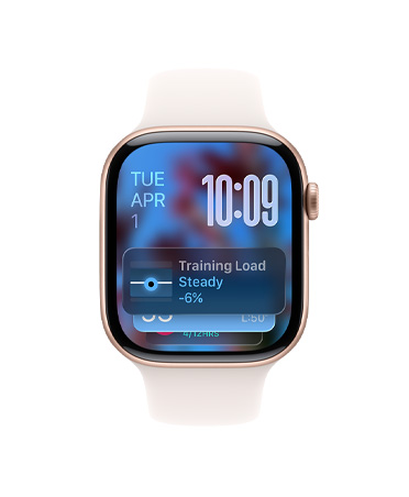 Apple Watch Series 11 med urkasse av aluminium i rosegull, Smart stabel-hint, Sport Band i svak rosa