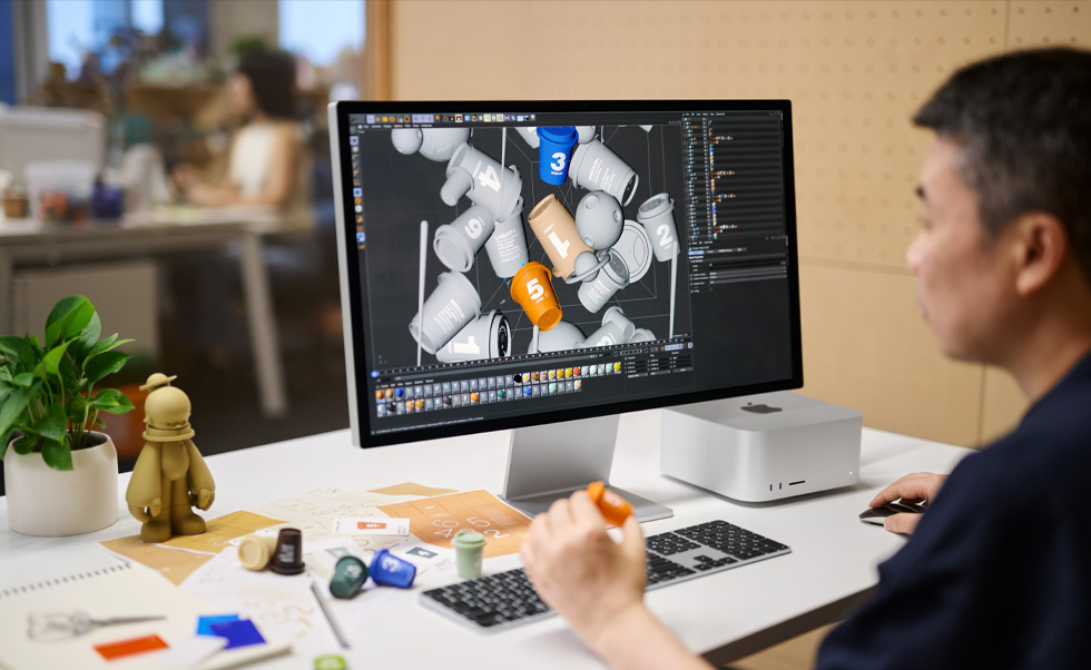 Projektant korzysta z?Maca do renderowania grafiki 3D.