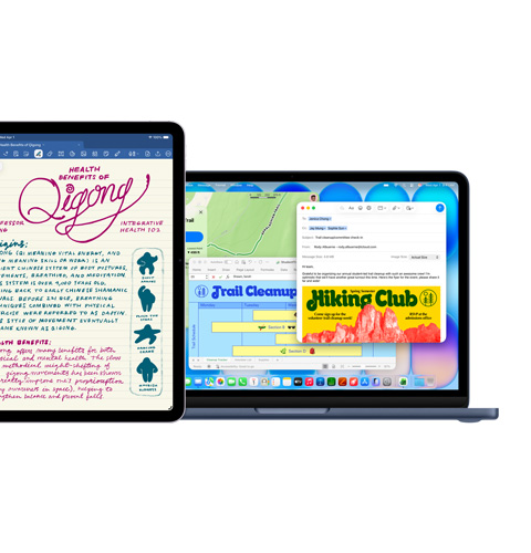 Màn hình iPad hi?n th? Goodnotes, màn hình Mac hi?n th? m?t s? ?ng d?ng ?ang ???c s? d?ng cùng lúc