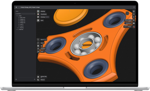 O app Shapr3D é mostrado em um MacBook Air