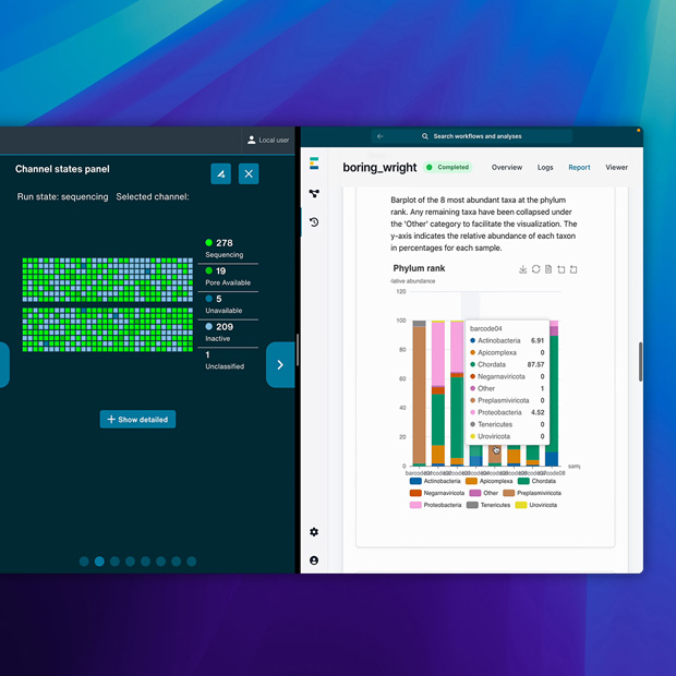 畫面にOxford Nanoporeアプリが表示されている