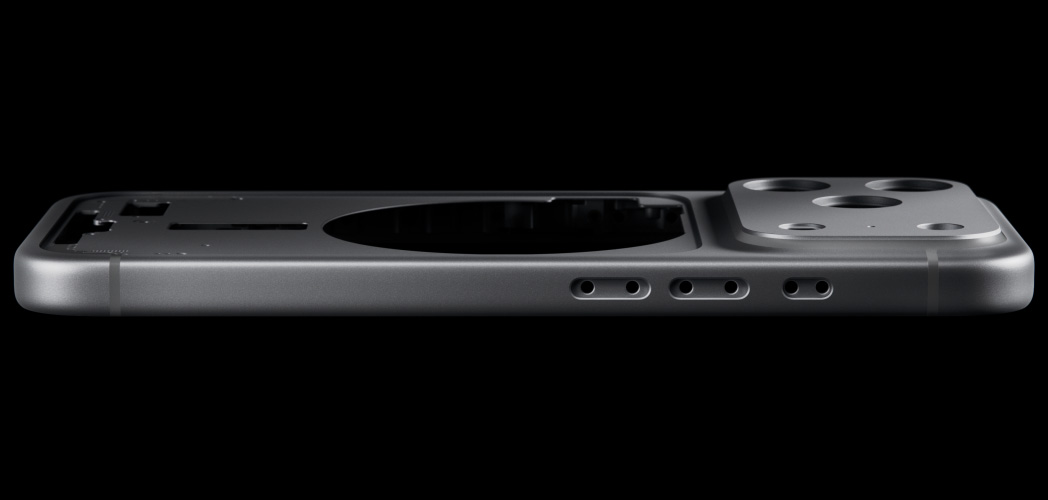 iPhone 17 Pro, face arrière, bo?tier unibody en aluminium forgé