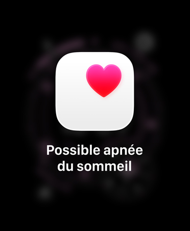 Notification de possible apnée du sommeil, c?ur rose dans un encadré blanc