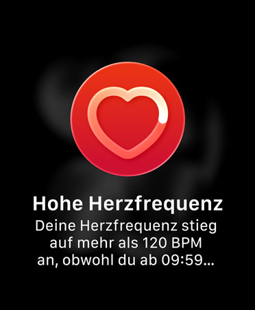 Mitteilung bei hoher Herzfrequenz, wei?er Umriss eines Herzsymbols in rotem Kreis