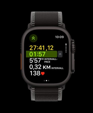 Apple Watch Ultra 3, Farbe Schwarz, Titangeh?use, Lauftraining, n?chstes Intervall