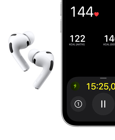 AirPods Pro 3, Farbe Wei?, In?Ear Kopfh?rer, Ohreins?tze Silikon, Mikrofon, iPhone, Outdoor-Lauftraining auf dem Display