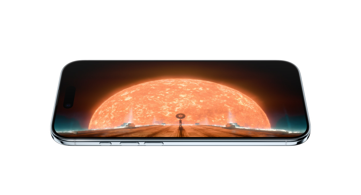 iPhone Air, face avant, c?té, montrant une image statique de la série Apple TV+ Foundation