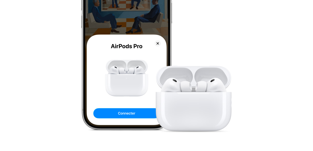 iPhone 17 Pro, fonctionnalité Connectivité à l’écran, AirPods Pro 3 et Bo?tier de charge MagSafe (USB-C)