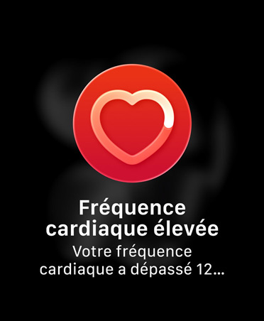 Notification de fréquence cardiaque élevée, ic?ne représentant un c?ur blanc sur un cercle rouge
