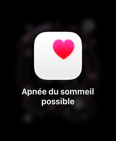 Notification de possible apnée du sommeil, c?ur rose sur carré blanc