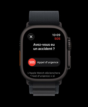 Apple Watch Ultra 3, finition noire, bo?tier en titane, notification de détection d’un accident, invite d’appel d’urgence, Boucle Alpine, coloris noir