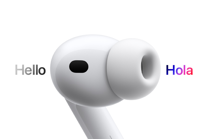 Audífono de los AirPods Pro 3 que muestra una traducción en vivo del espa?ol al inglés