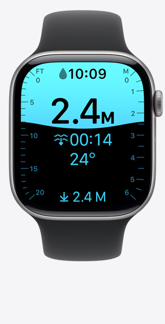 Apple?Watch Series?11，太空灰鋁金屬錶殼，水深?app 顯示潛水至 2 點(diǎn) 4 米深