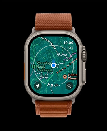Apple Watch Ultra 3, natürel renk, titanyum kasa, offline harita, s?radaki yol tarifi, kordon, terra cotta Alpine Loop