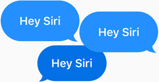 ??lerinde “Hey Siri” yazan ü? mavi konu?ma balonu.