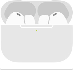 Скица на AirPods?Pro 3 в MagSafe кутия за зареждане (USB‑C), екстериор на заоблена кутия, LED индикатор за нивото на батерията, отворен капак, ширина в инчове и милиметри