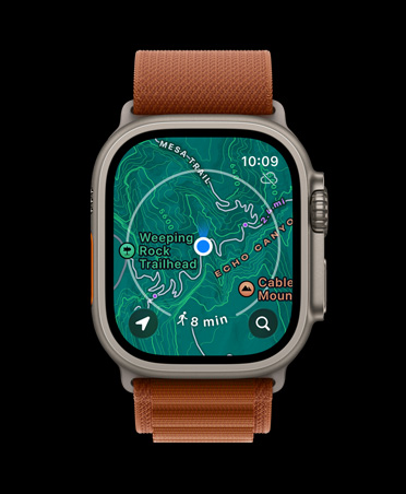 Apple Watch Ultra 3, finition naturelle, bo?tier en titane, plan hors ligne, itinéraires à venir, bracelet, Boucle Alpine terracotta