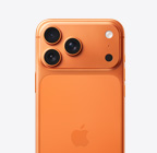 Kosmisk orange iPhone 17 Pro vist bagfra, Pro Fusion-kamerasystem ?verst